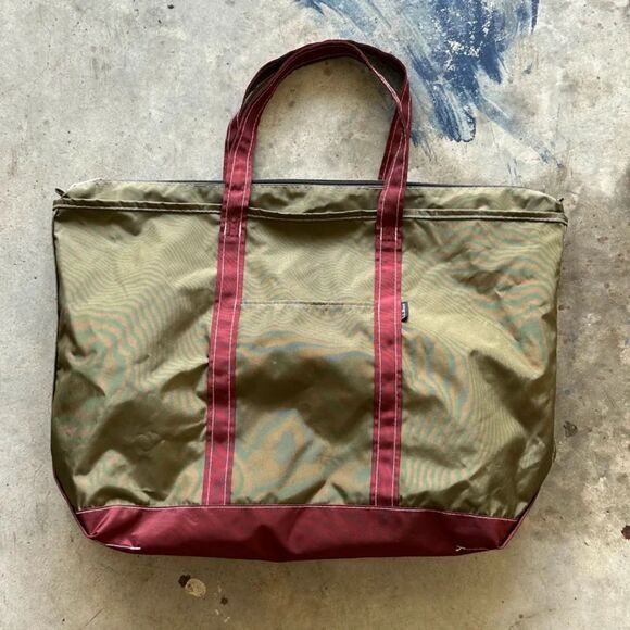 Vintage L.L. Bean Nylon Boat & Tote Green Burgundy Tote Bag - Picture 1 of 6